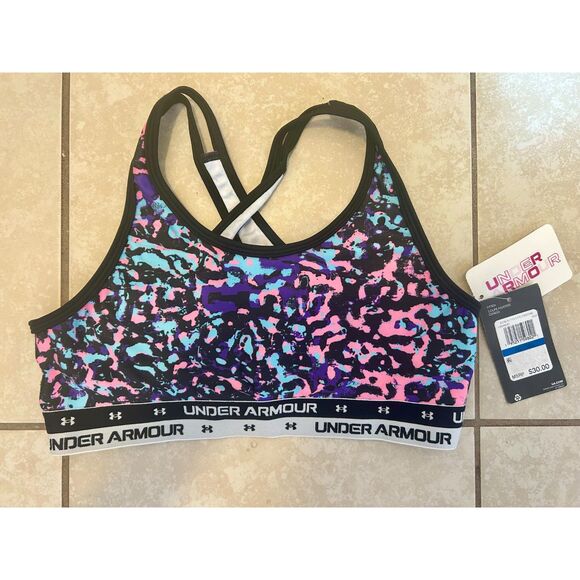 NWT Under Armour Girls Crossback Printed Bra Colorful XL - Picture 1 of 6